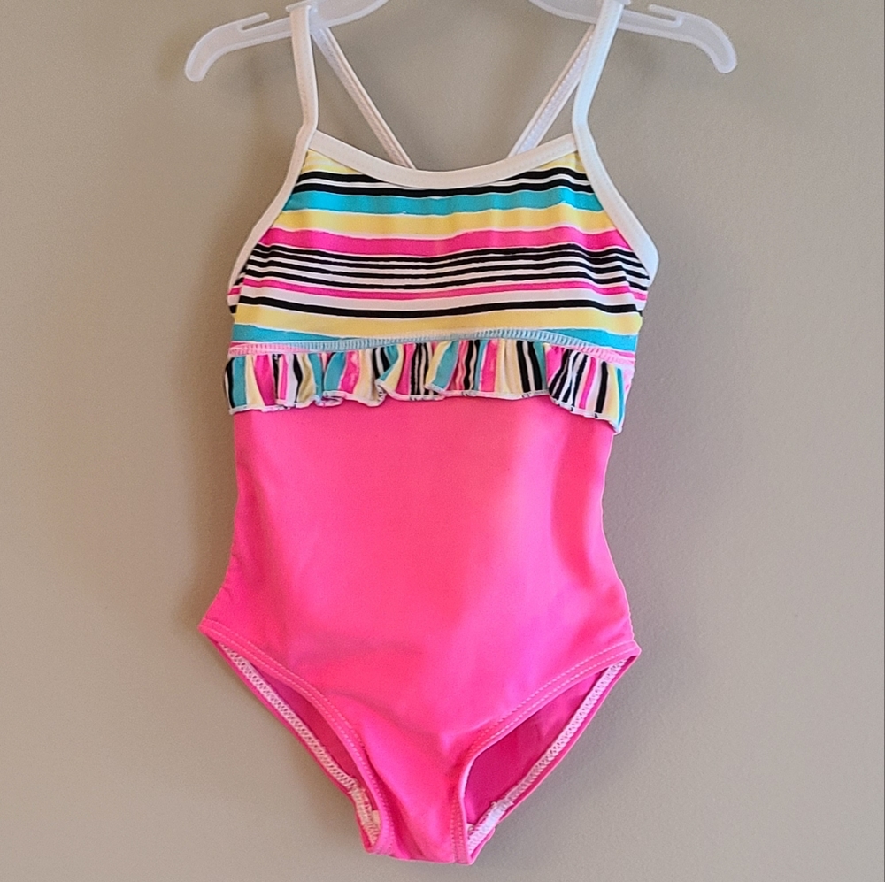 Pink striped one piece swimsuit